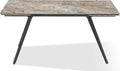 Larchmont Double Extension Stone Top Metal Leg Dining Table in Rich Brown and Black