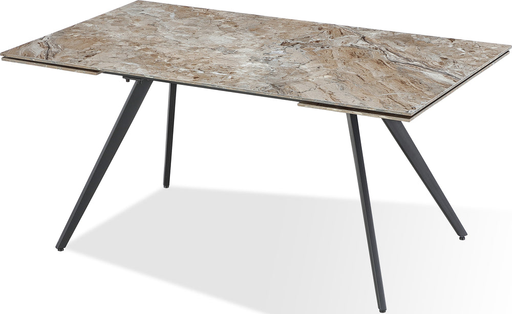 Larchmont Double Extension Stone Top Metal Leg Dining Table in Rich Brown and Black - View 2