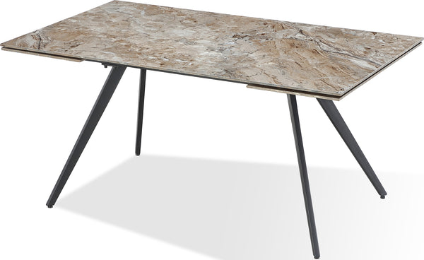 Larchmont Double Extension Stone Top Metal Leg Dining Table in Rich Brown and Black alternate view