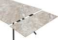 Larchmont Double Extension Stone Top Metal Leg Dining Table in Rich Brown and Black
