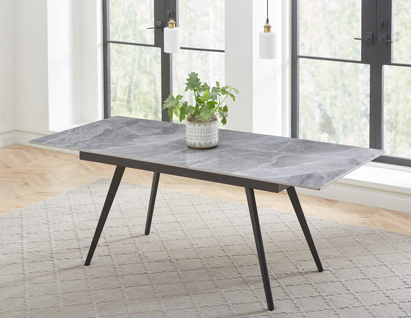 Larchmont Extendable Stone Top Metal Leg Dining Table in Piedra and Black alternate view