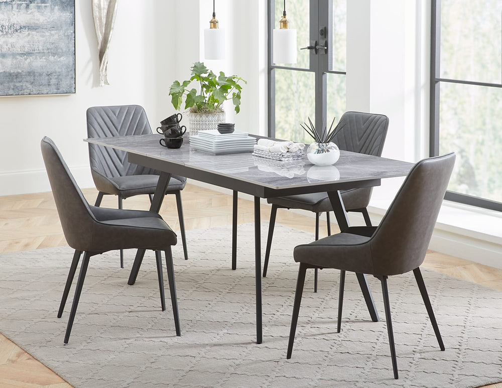 Larchmont Extendable Stone Top Metal Leg Dining Table in Piedra and Black - View 2