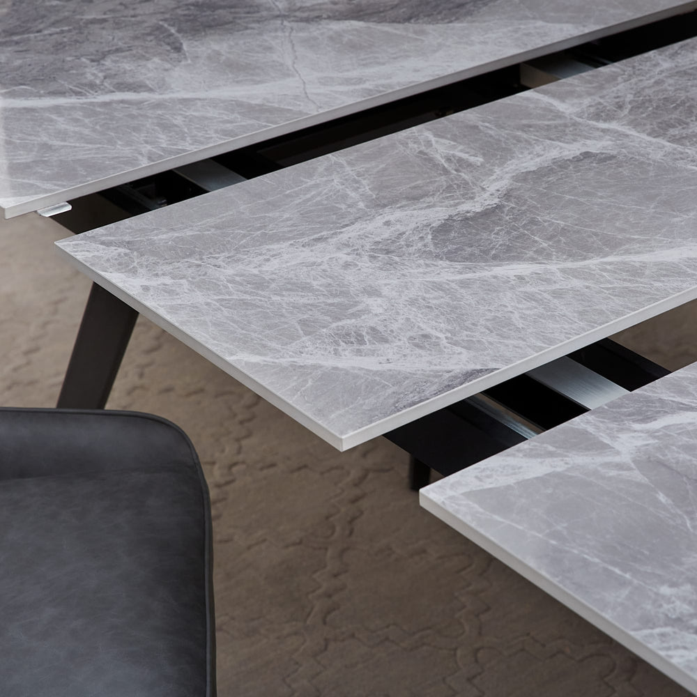 Larchmont Extendable Stone Top Metal Leg Dining Table in Piedra and Black - View 3