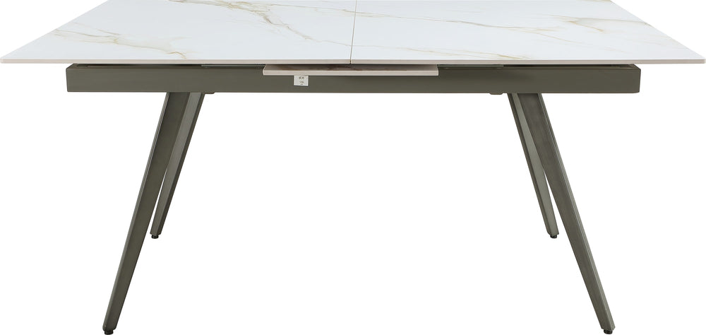 Larchmont Extendable Stone Top Metal Leg Dining Table in Polished Cappuccino and Gunmetal