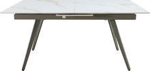 Larchmont Extendable Stone Top Metal Leg Dining Table in Polished Cappuccino and Gunmetal