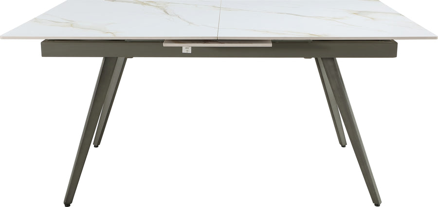 Larchmont Extendable Stone Top Metal Leg Dining Table in Polished Cappuccino and Gunmetal