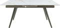 Larchmont Extendable Stone Top Metal Leg Dining Table in Polished Cappuccino and Gunmetal