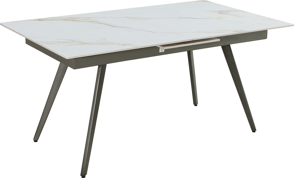 Larchmont Extendable Stone Top Metal Leg Dining Table in Polished Cappuccino and Gunmetal - View 3