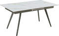 Larchmont Extendable Stone Top Metal Leg Dining Table in Polished Cappuccino and Gunmetal