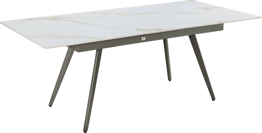Larchmont Extendable Stone Top Metal Leg Dining Table in Polished Cappuccino and Gunmetal - View 4