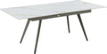 Larchmont Extendable Stone Top Metal Leg Dining Table in Polished Cappuccino and Gunmetal