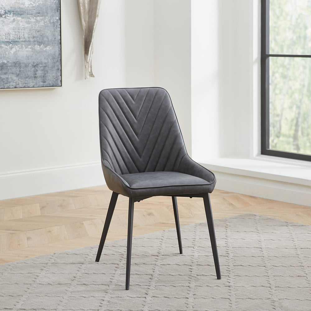 Larchmont Upholstered Dining Chair in Charcoal Synthetic Leather and Black Metal