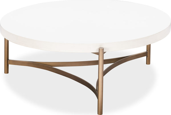 Lockwood Round White Concrete and Metal Coffee Table