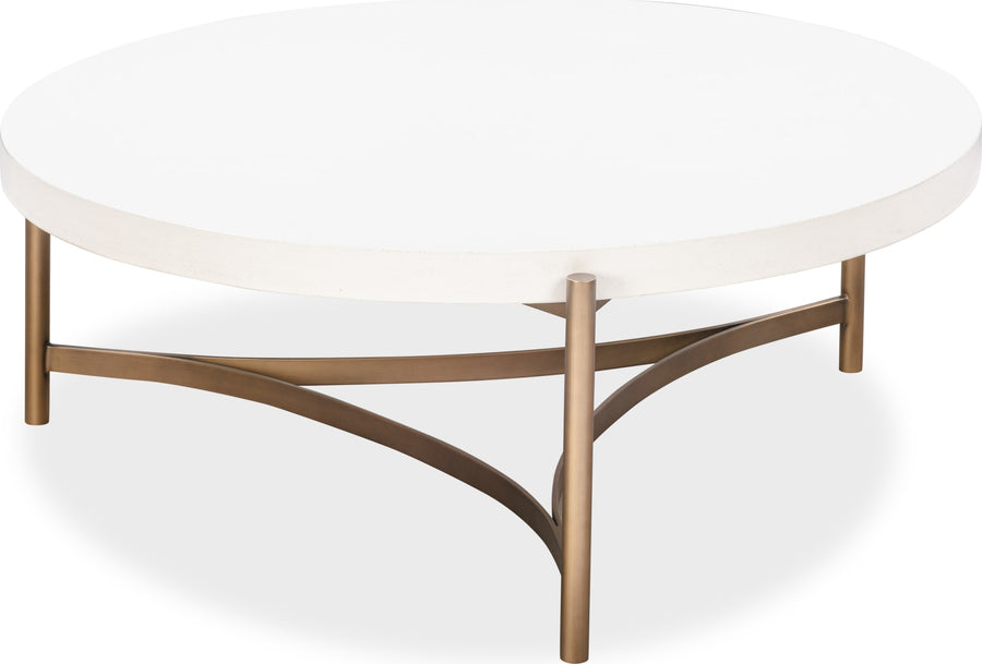 Lockwood Round White Concrete and Metal Coffee Table