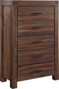Mayfair Five Drawer Solid Wood Chest in Brick Brown