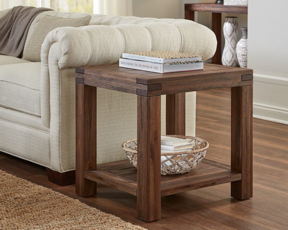 Mayfair Solid Wood Rectangular Side Table in Brick Brown