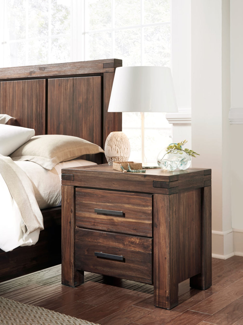 Mayfair Two Drawer Solid Wood Nightstand in Brick Brown