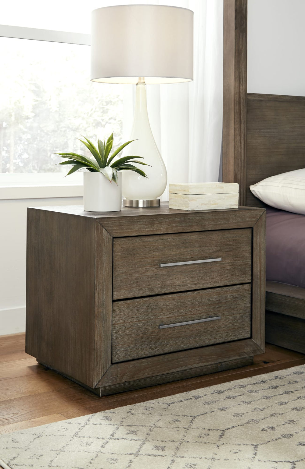 Marlborough Two Drawer Nightstand with USB in Dark Pine