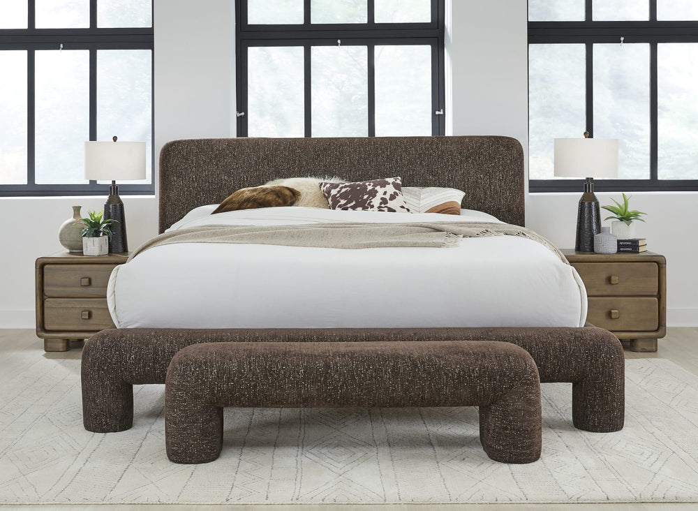 Mocoa Fully Upholstered Bench in Mongoose Chenille - View 5