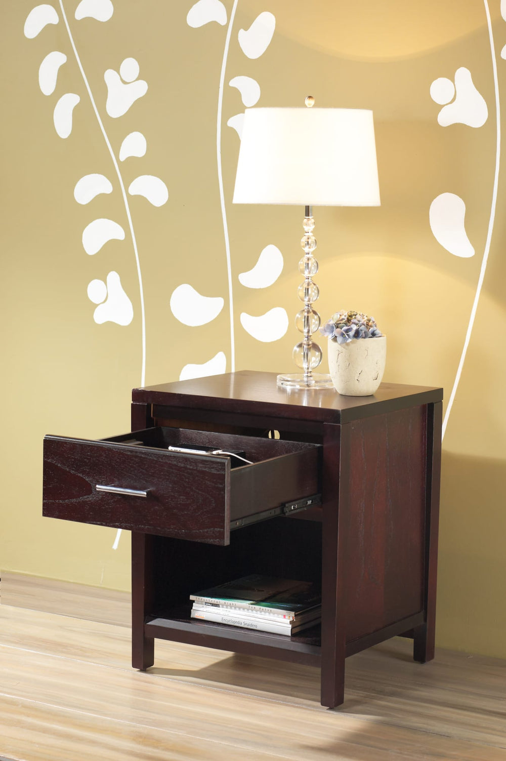 Newport Charging Station Nightstand in Espresso - View 3
