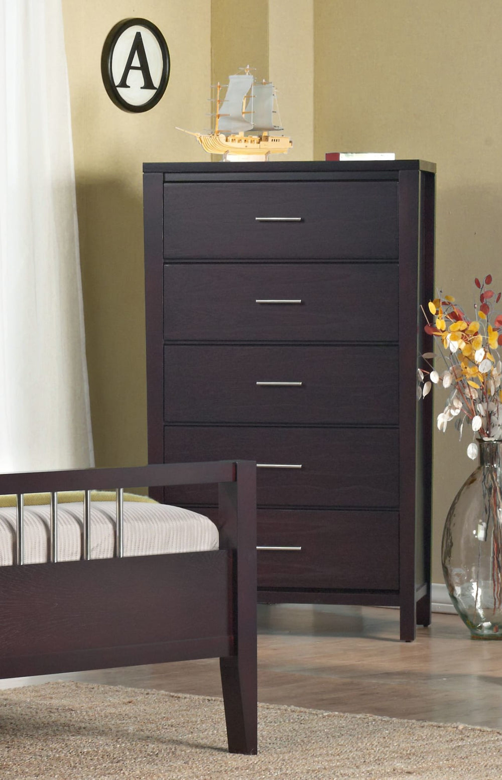 Newport Five Drawer Chest in Espresso - View 4