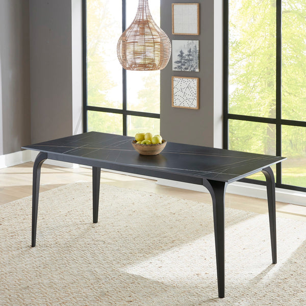 Northbrook Stone Top Rectangular Dining Table in Black Stone and Black Metal alternate view