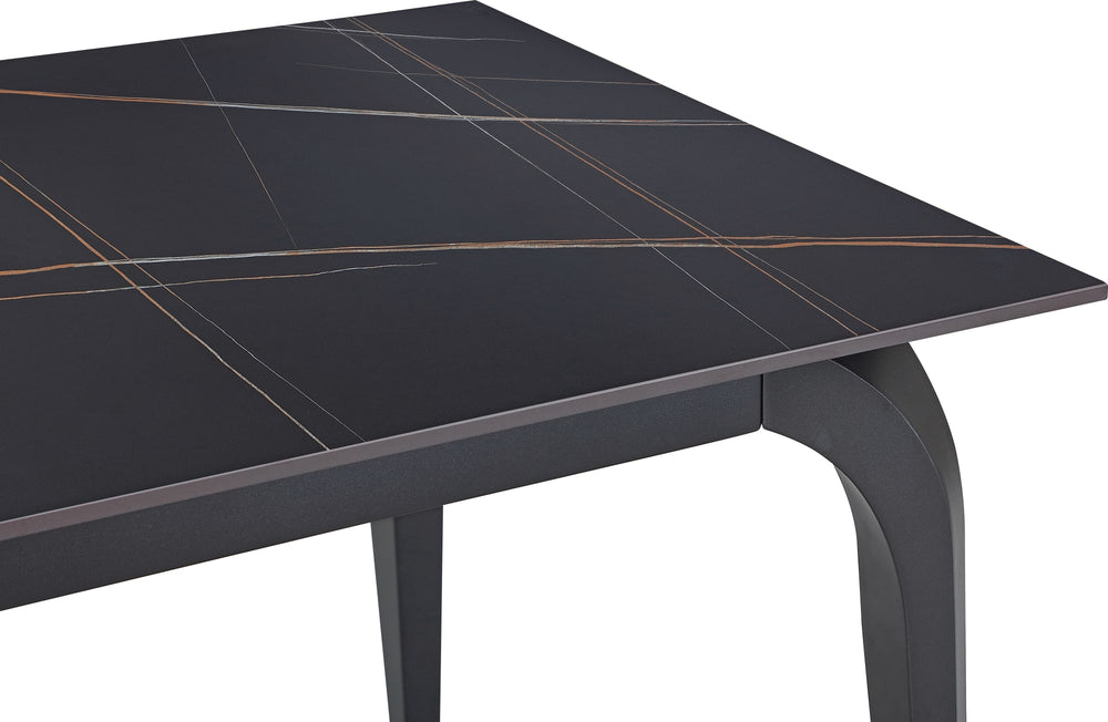 Northbrook Stone Top Rectangular Dining Table in Black Stone and Black Metal - View 5