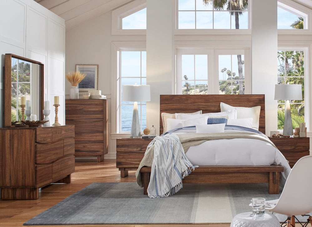 Oceanside Two Drawer Solid Wood Nightstand in Natural Sengon - View 2