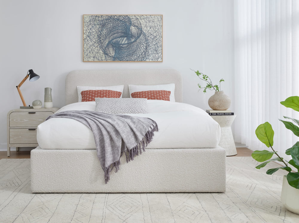 Off-White Upholstered Platform Bed in Ricotta Boucle (2026) - View 2