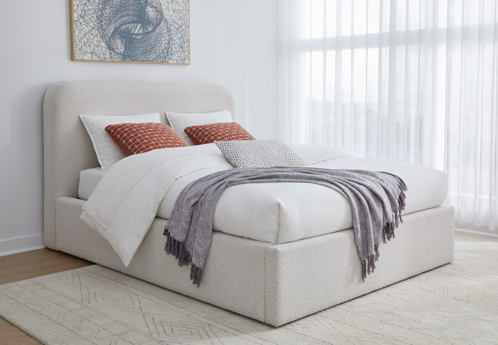 Off-White Upholstered Platform Bed in Ricotta Boucle (2026) - View 3