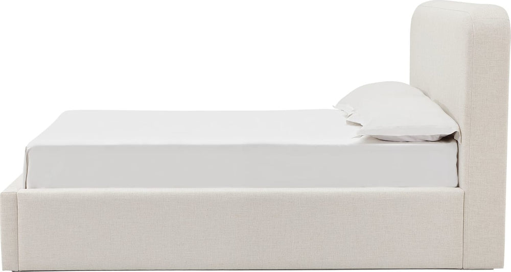 Off-White Upholstered Platform Bed in Whipped Honey Linen (2026) - View 3