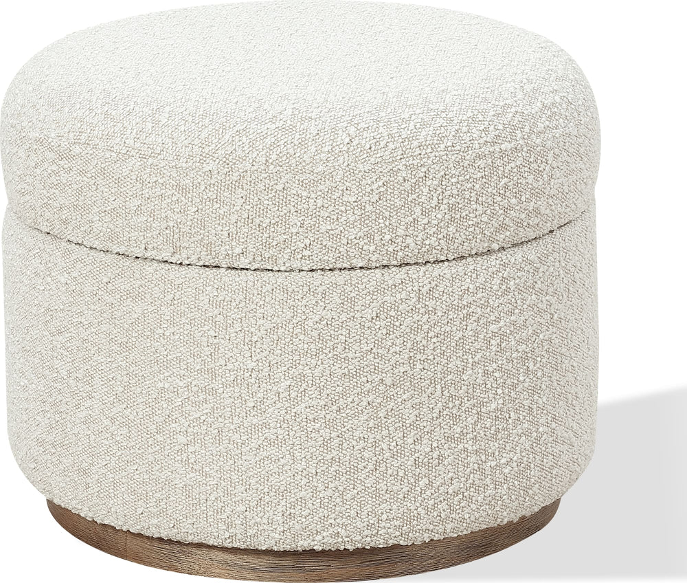 Off-White Upholstered Storage Ottoman in Ricotta Boucle (2026) - View 2