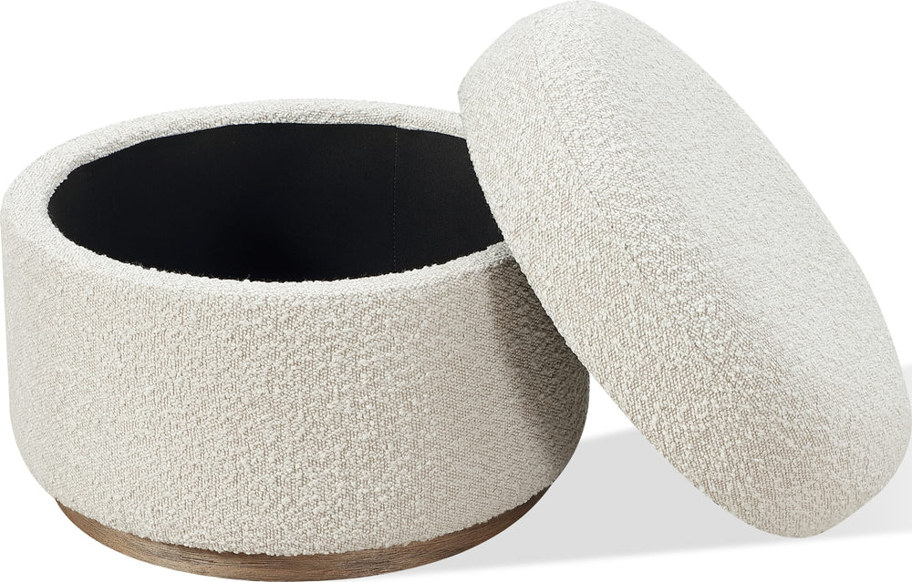 Off-White Upholstered Storage Ottoman in Ricotta Boucle (2026) - View 3