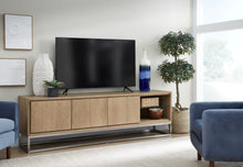 Onyx Coastal Modern 84 inch TV Console in Brushed Stainless Steel and Bisque