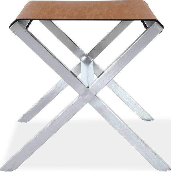Onyx Coastal Modern Director's Stool in Stainless Steel and Leather