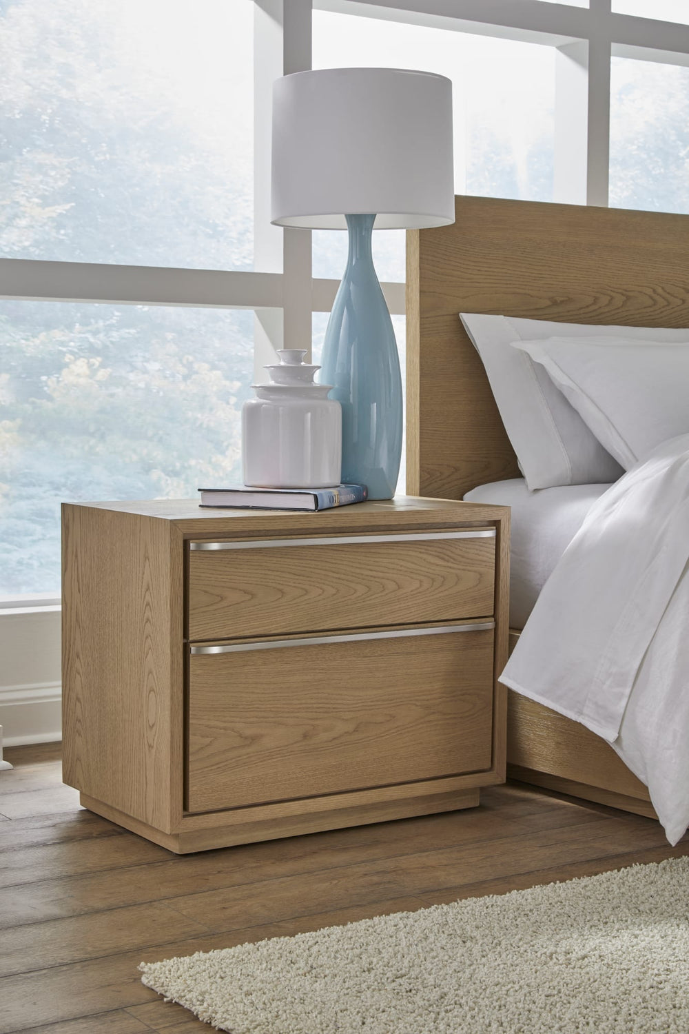 Onyx Coastal Modern Two Drawer USB-Charging Nightstand in Bisque