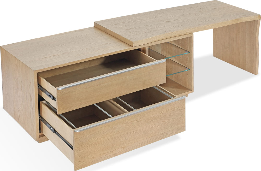 Onyx Live Edge Edge Executive Desk in White Oak and Glass - View 4