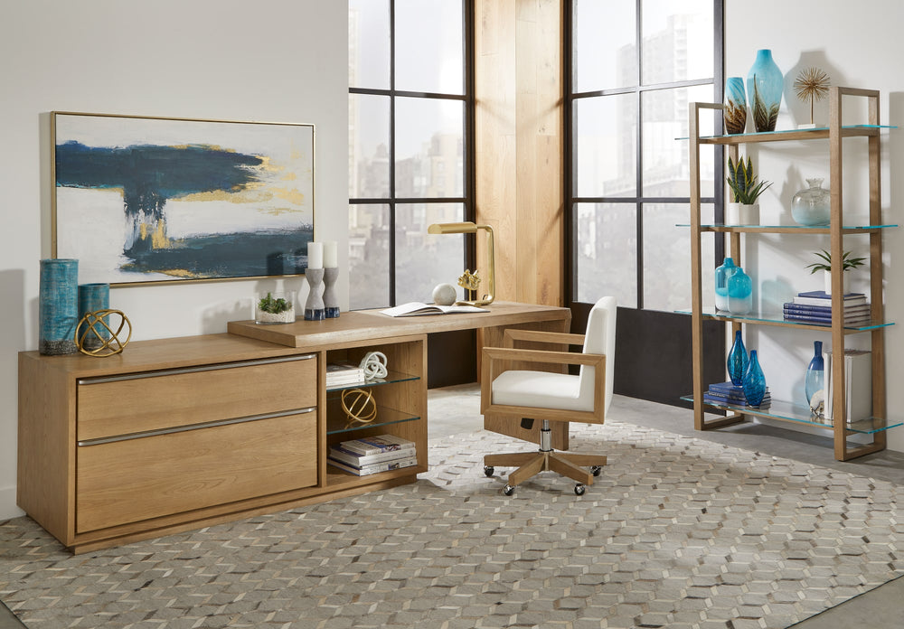 Onyx Live Edge Edge Executive Desk in White Oak and Glass - View 7
