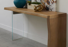 Onyx Live-Edge White Oak and Glass Console Table in Bisque