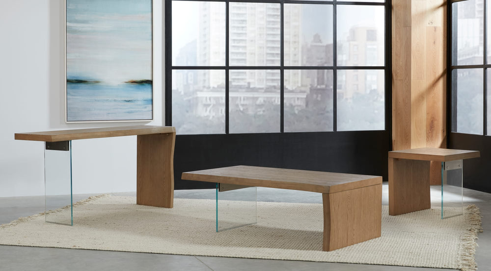 Onyx Live-Edge White Oak and Glass Console Table in Bisque - View 5