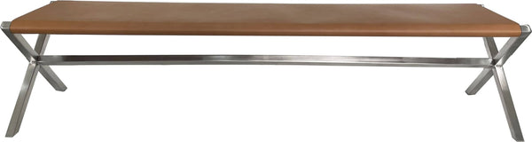 Onyx Modern Coastal Director's Style Leather Dining Bench in Cognac and Brushed Stainless Steel alternate view
