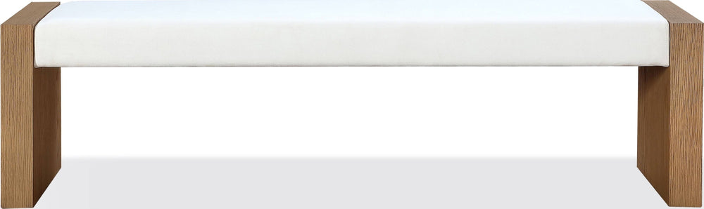 Onyx Modern Coastal Slab Leg Upholstered Dining Bench in White Oak and White Pearl - View 2