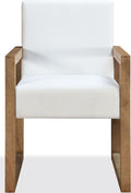 Onyx Modern Coastal Sled Leg Upholstered Dining Arm Chair in White Pearl and Bisque