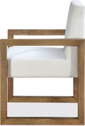 Onyx Modern Coastal Sled Leg Upholstered Dining Arm Chair in White Pearl and Bisque