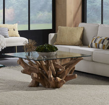 Onyx Solid Teak Root Glass Top Coffee Table