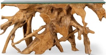 Onyx Solid Teak Root Glass Top Console Table - View 4