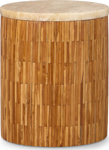 Onyx Stone Wood Tile Round End Table in Onyx and Solid Teak - View 6