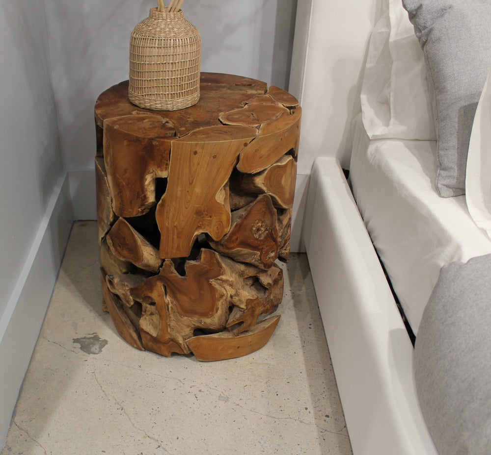 Onyx Teak Slice Round End Table in Warm Teak