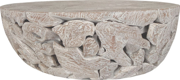 Onyx Teak Slice Solid Wood Coffee Table in Bleached Teak