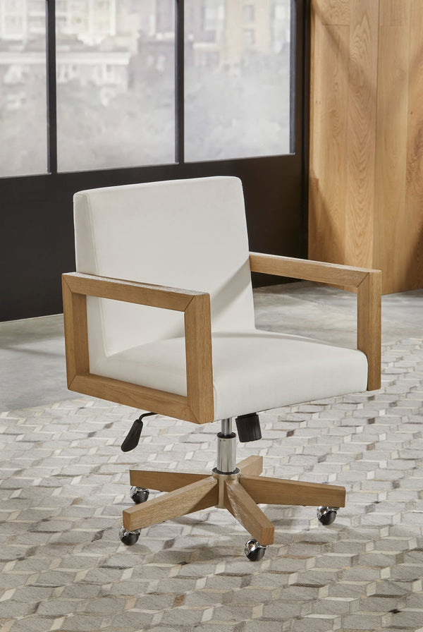Onyx Wood Frame Home Office Chair in Solid Wood and White Canvas